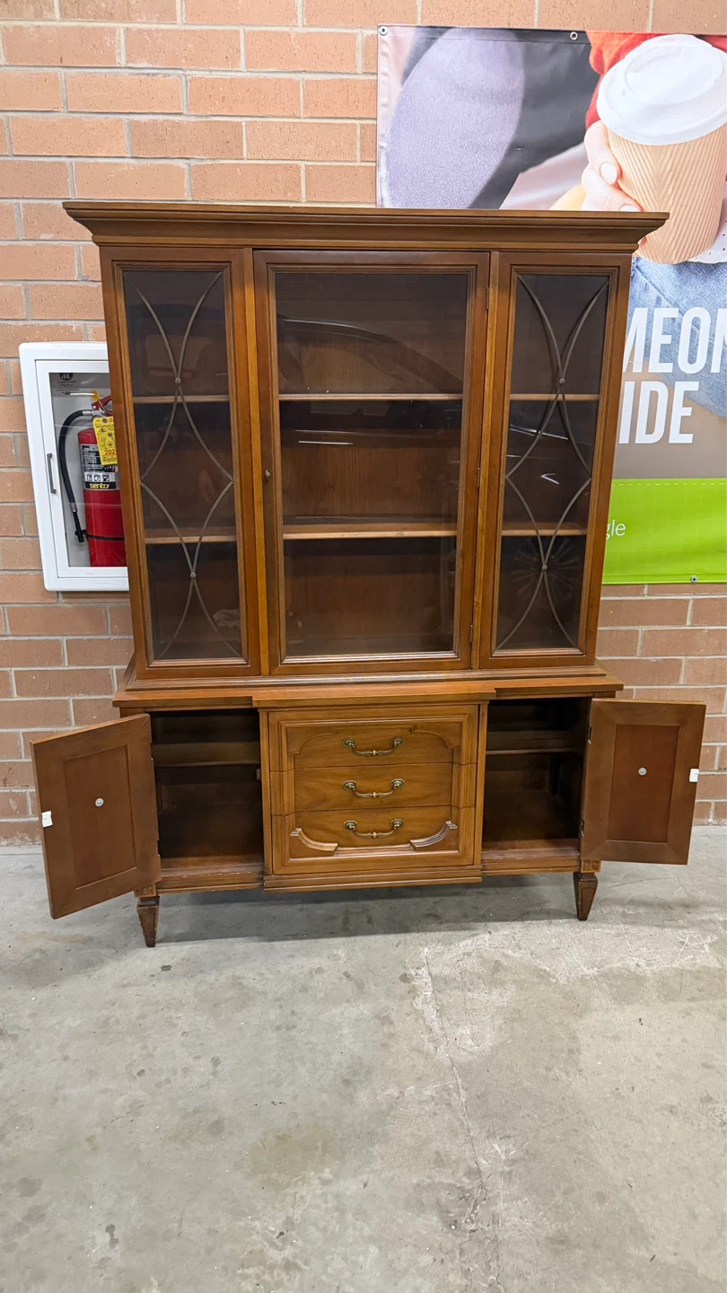 Vintage Wood China Cabinet with Glass Doors - photo 2