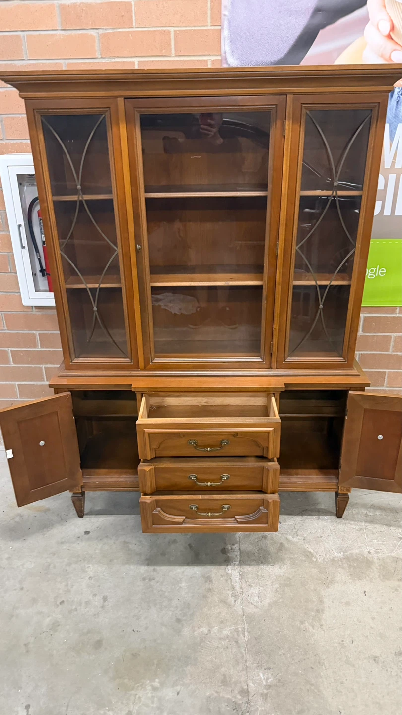 Vintage Wood China Cabinet with Glass Doors - photo 4