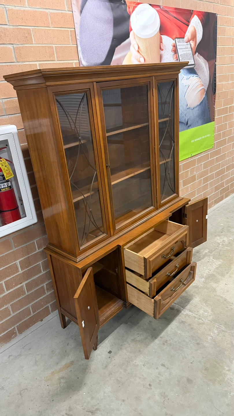 Vintage Wood China Cabinet with Glass Doors - photo 5