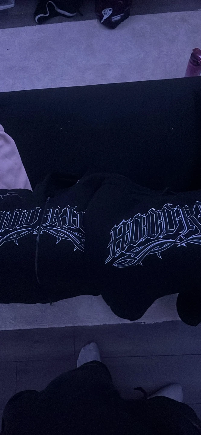 Black Zip-Up Hoodie with Gothic Graphic tracksuit