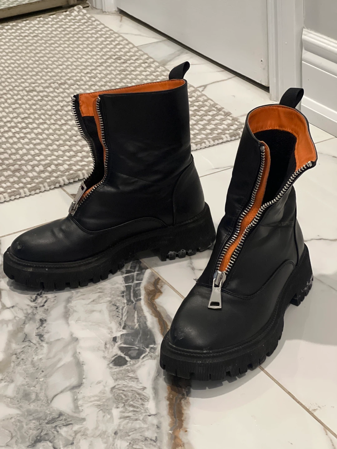 Black Faux Leather Zipper Boots