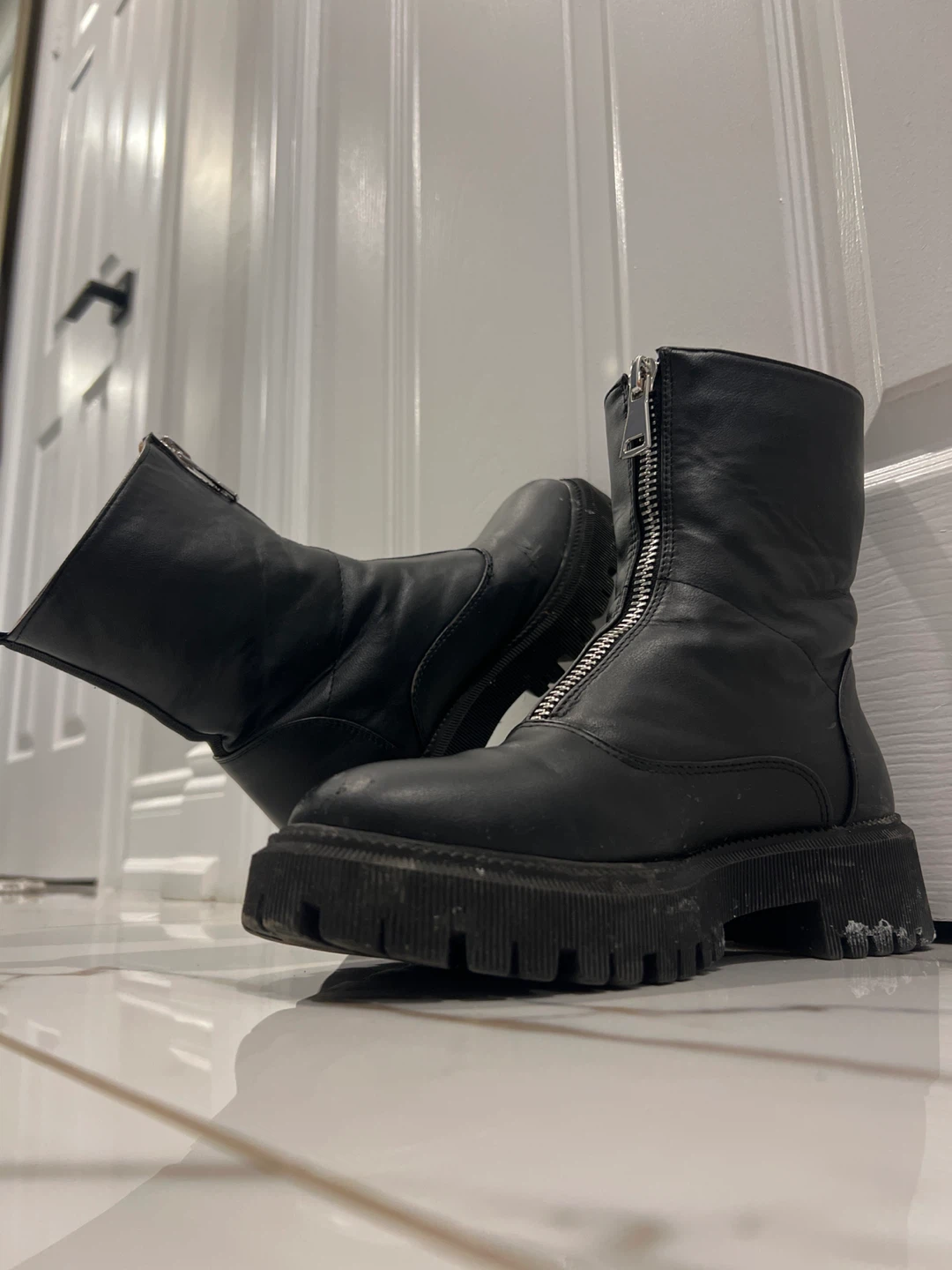 Black Faux Leather Zipper Boots - photo 4