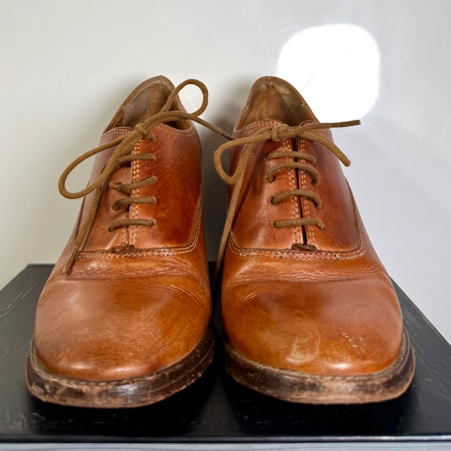 Brown Leather Lace-up Oxford Heels - photo 3