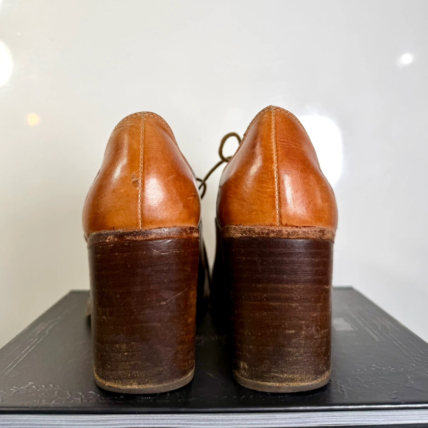 Brown Leather Lace-up Oxford Heels - photo 5