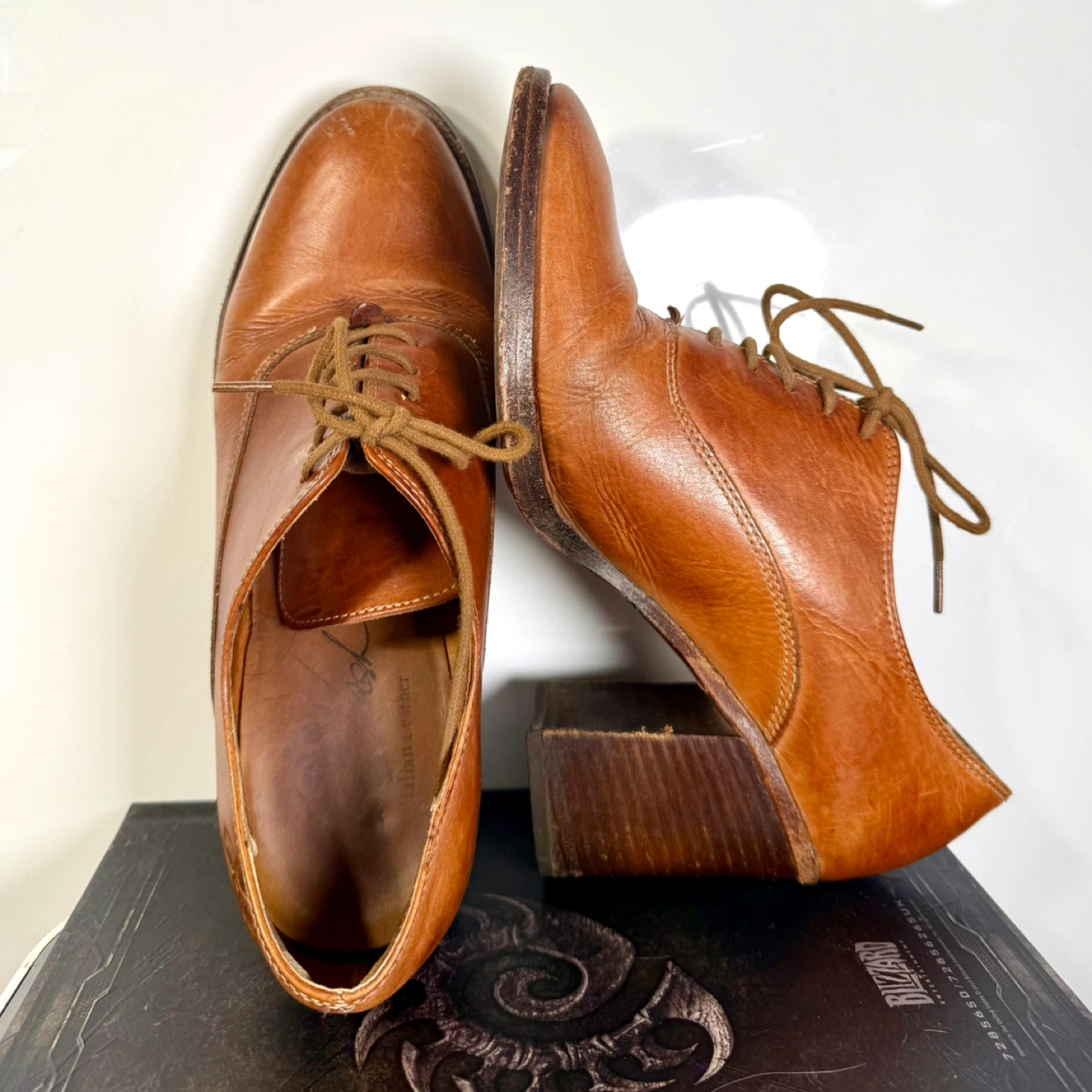 Brown Leather Lace-up Oxford Heels