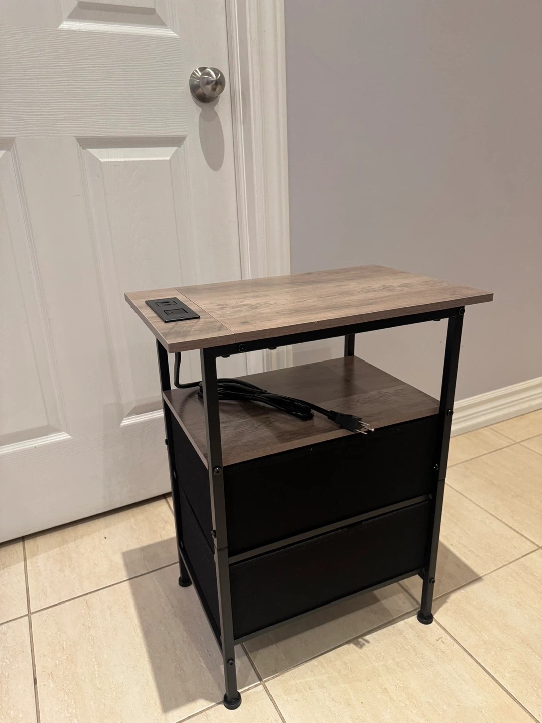 End Table with 2 Drawers and Built-in Outlet