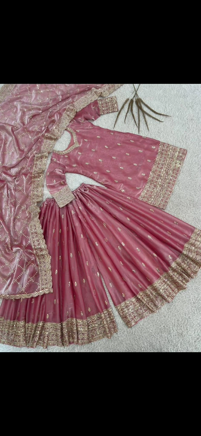 Pink Embroidered Sharara Suit with Dupatta