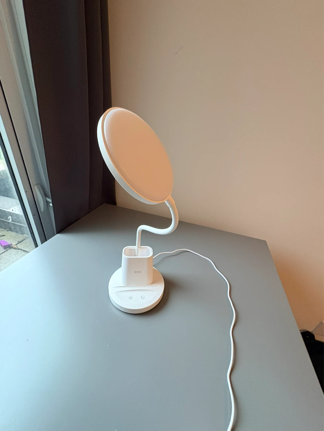White LED Desk Lamp with Wireless Charger and Pen Holder - photo 2