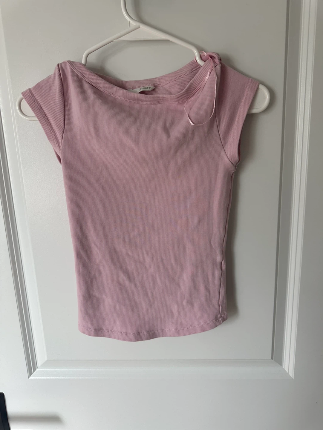 Zara Pink Ribbed Cropped Boat Neckline Size S