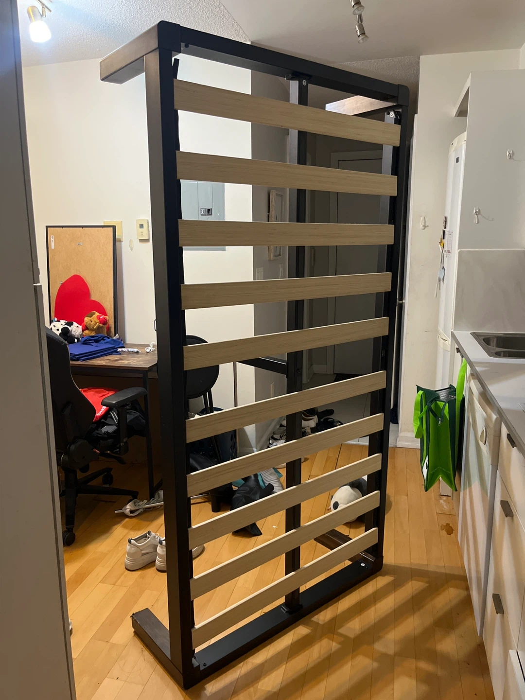 Black Twin Bed Frame with Wood Slats