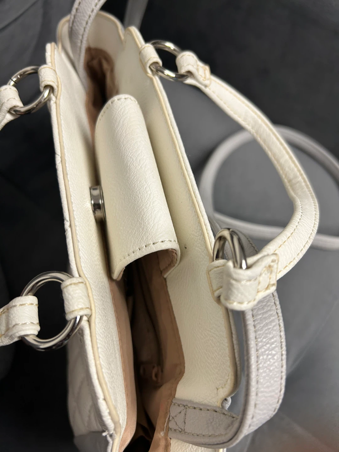 Nine West White & Grey Quilted Satchel Handbag - photo 3