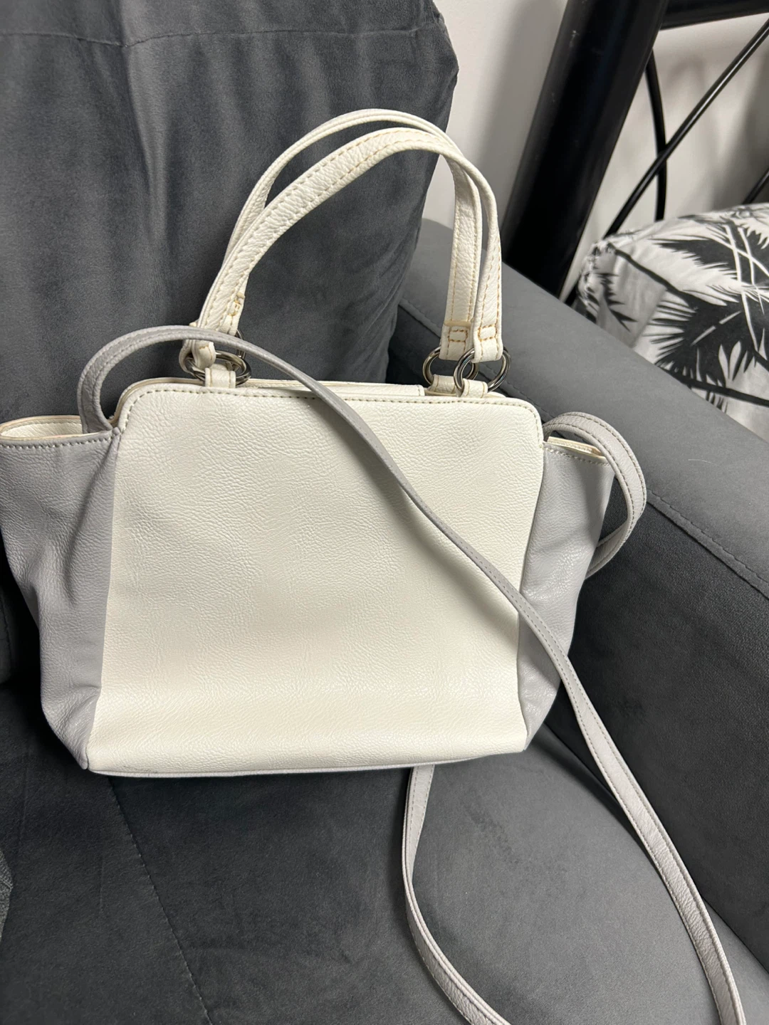 Nine West White & Grey Quilted Satchel Handbag - photo 2