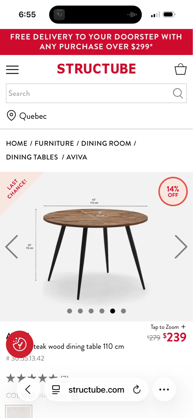 Structube Aviva Teak Wood Dining Table - 110 cm - photo 3