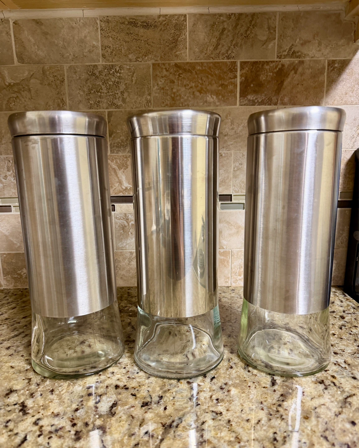 Set of 3 Stainless Steel and Glass Canisters