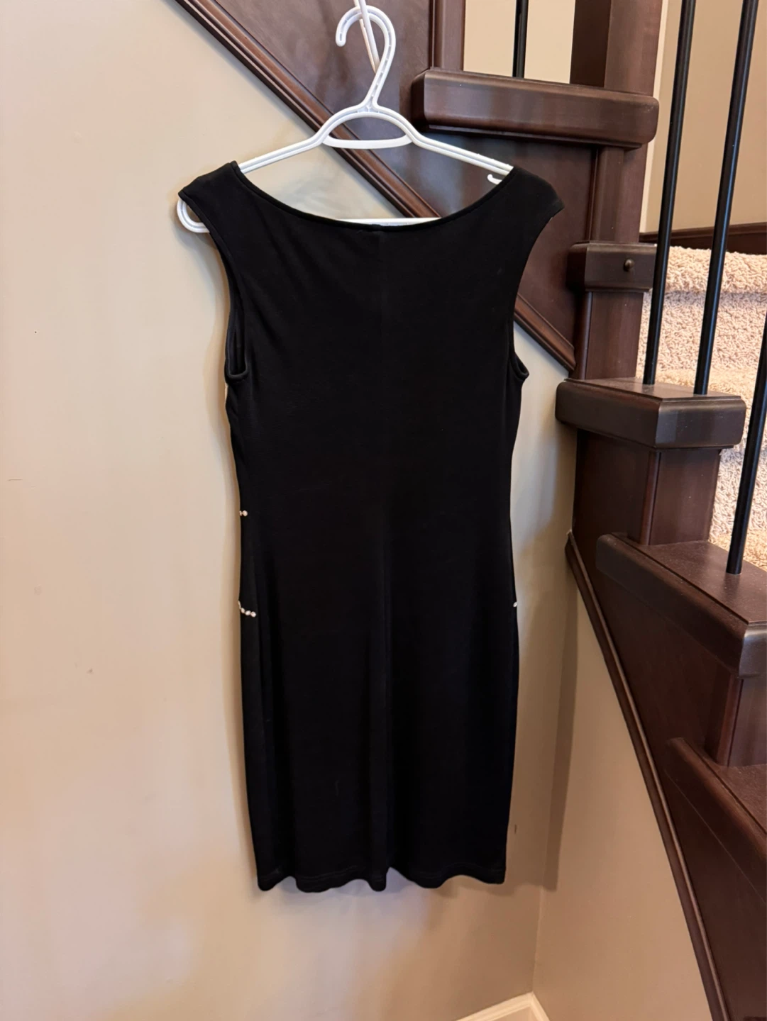 Black Sleeveless Dress with Pearl and Floral Embellishments - photo 2