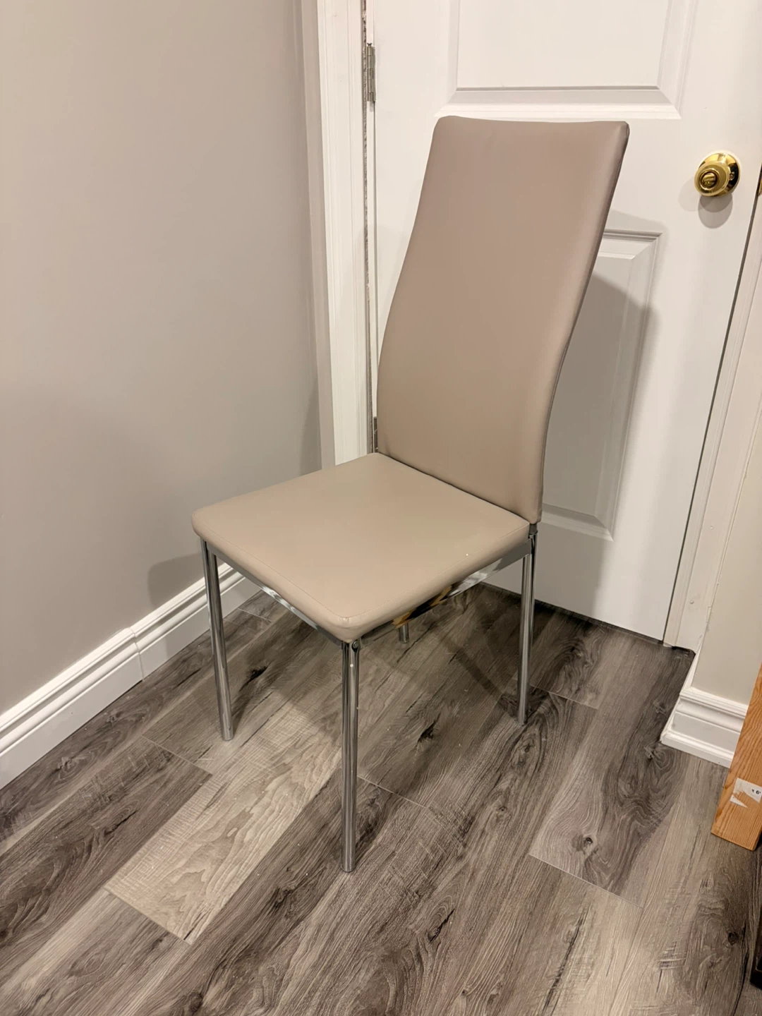 LIKE NEW: Modern Dining Chair - Beige Faux Leather & Chrome