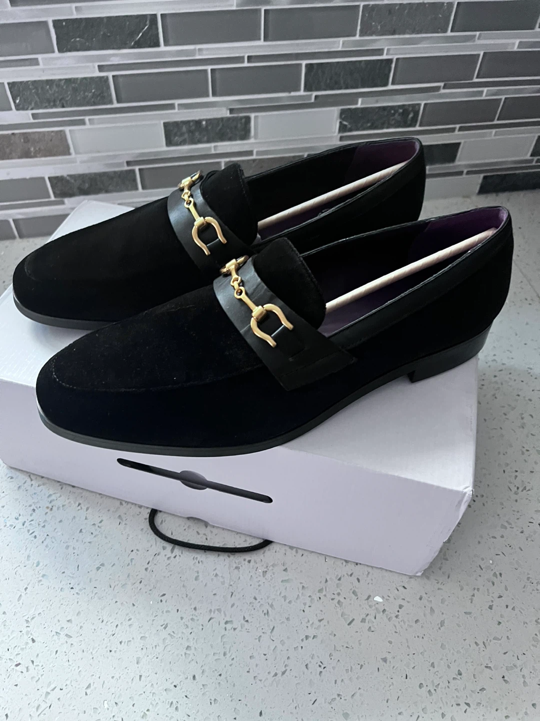ALDO Black Velvet Loafers with Gold Buckle - Men's Size 12 - photo 4
