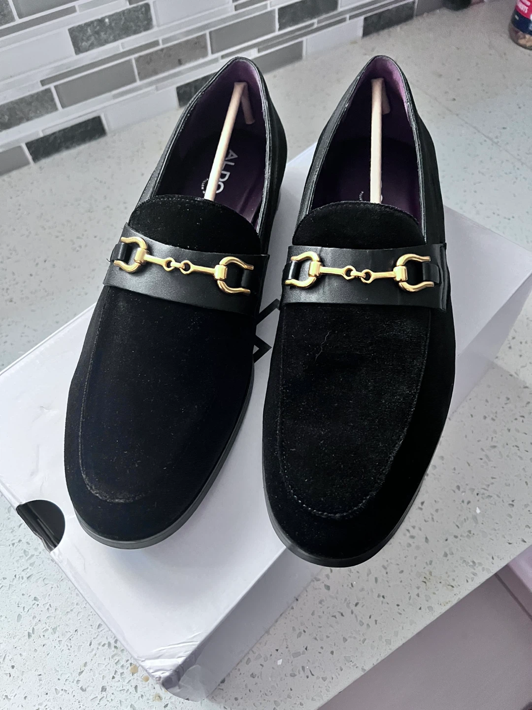 ALDO Black Velvet Loafers with Gold Buckle - Men's Size 12 - photo 3