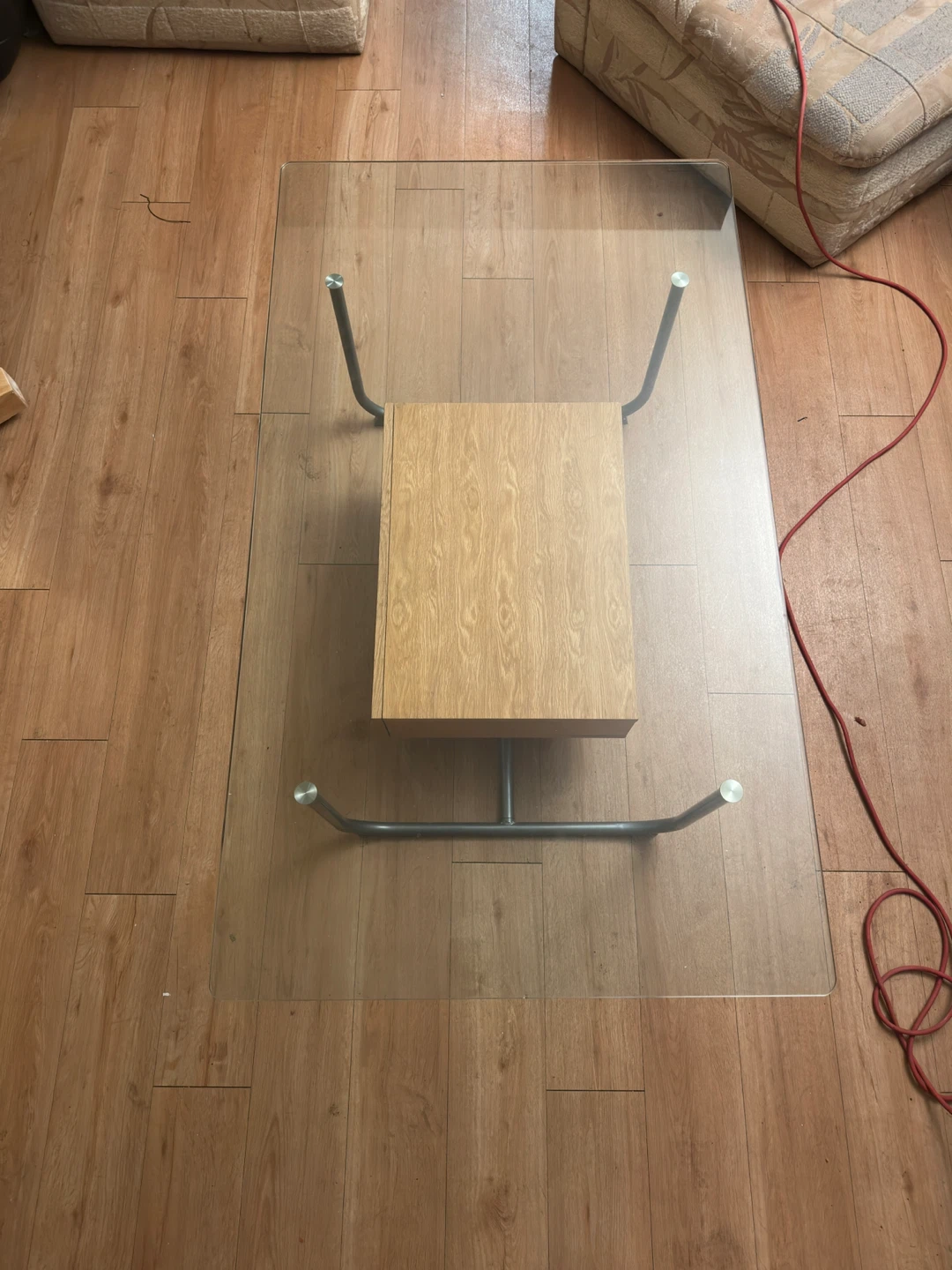 Glass top coffee table with wood drawer - photo 2