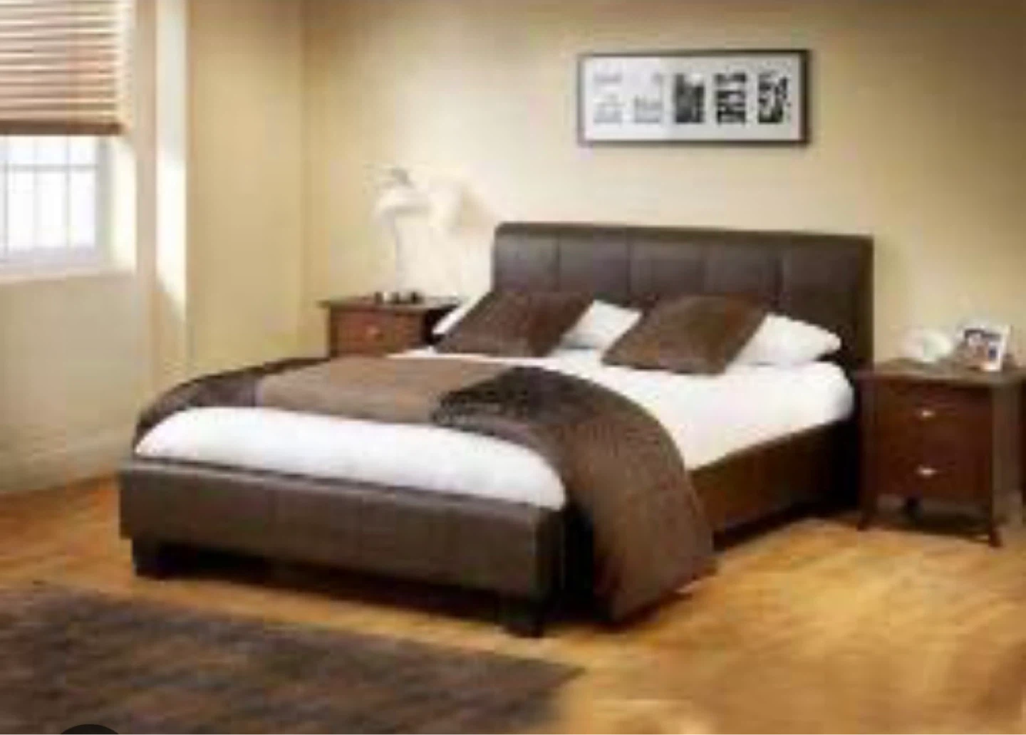 Dark Brown Faux Leather king size Bed - Frame & Mattress