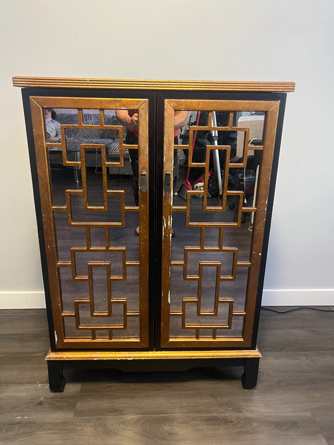 Black Bar Cabinet with Mirrored Doors