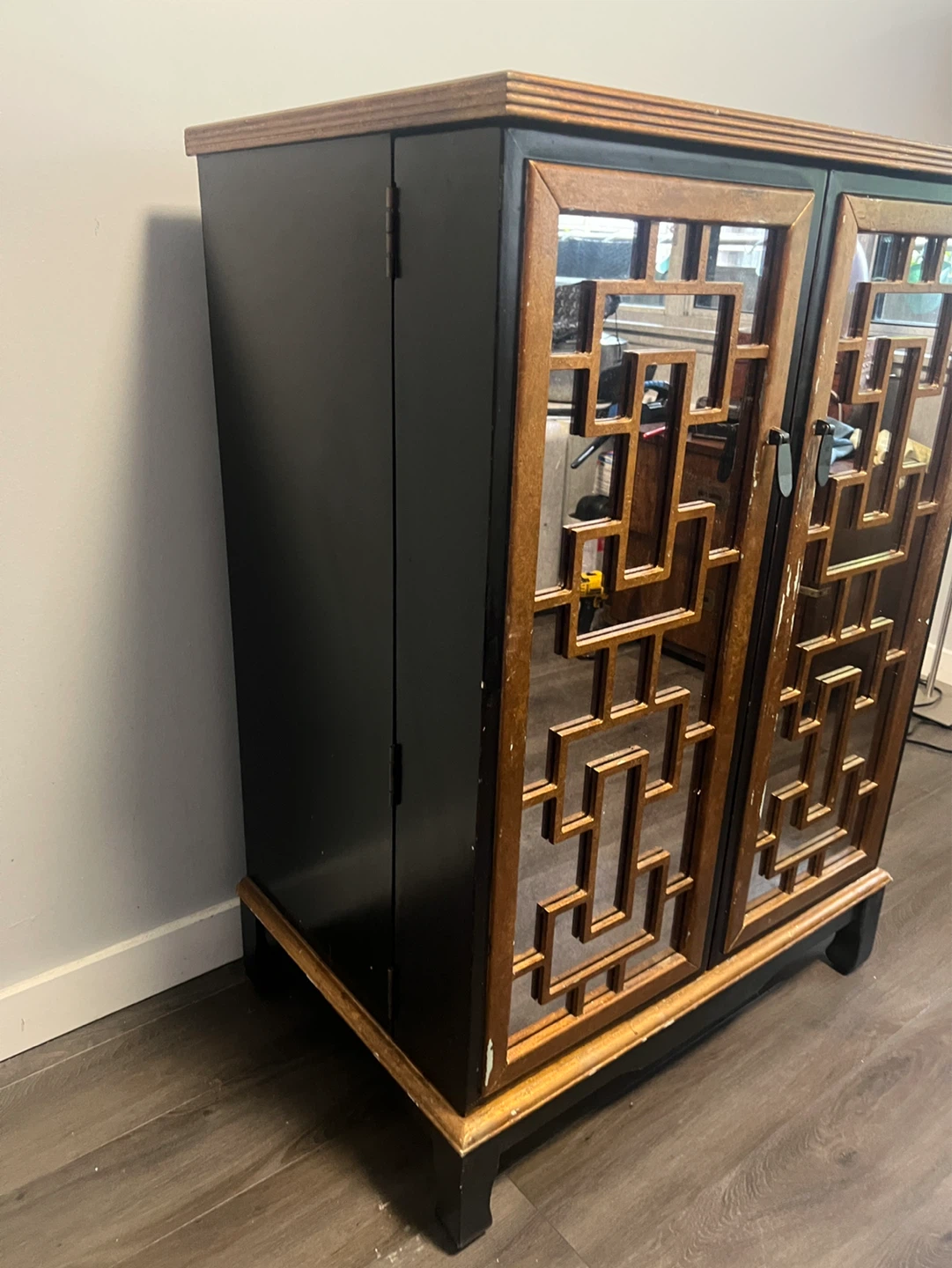 Black Bar Cabinet with Mirrored Doors - photo 2
