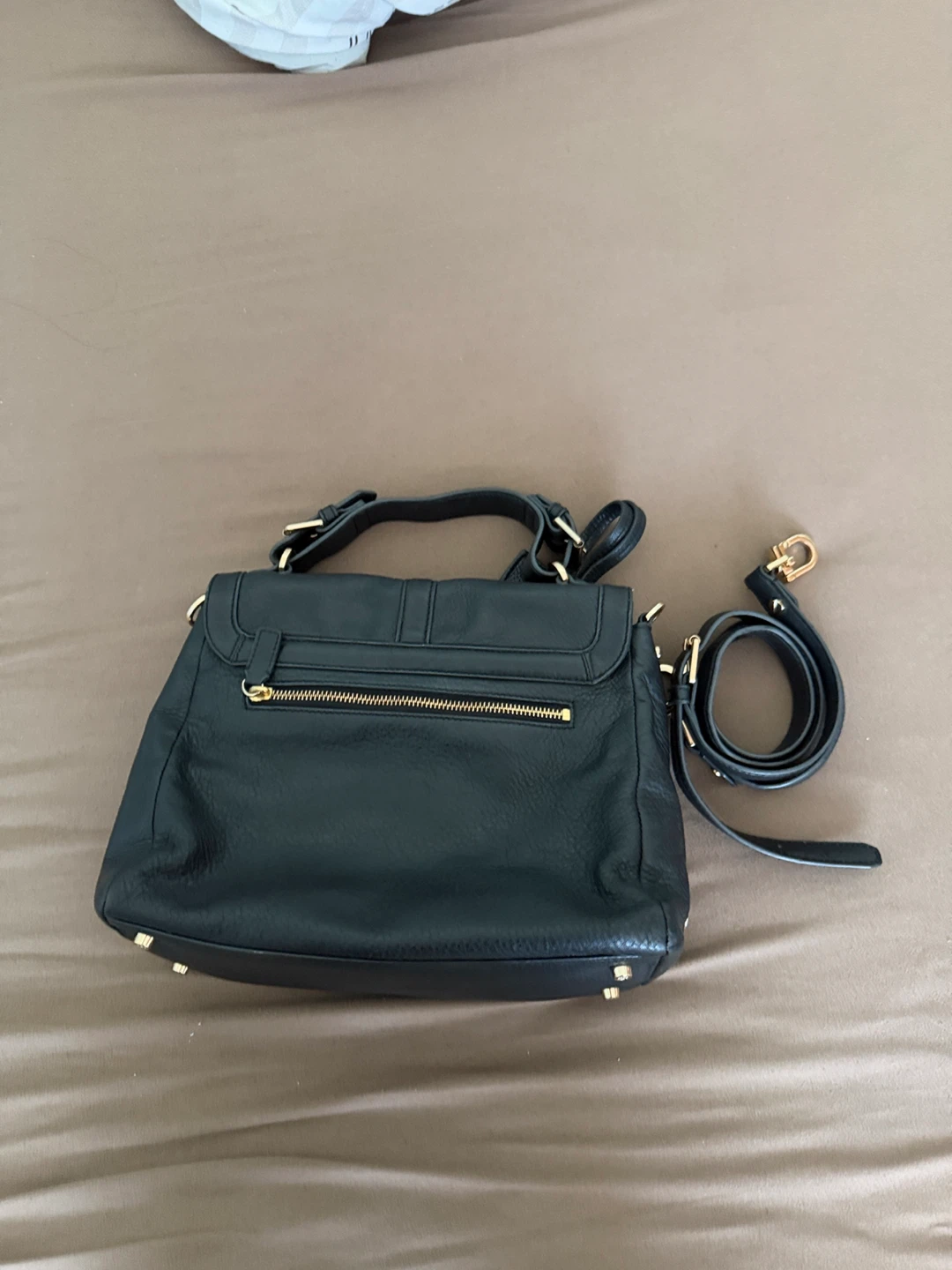 Black Leather Tote Handbag with Shoulder Strap