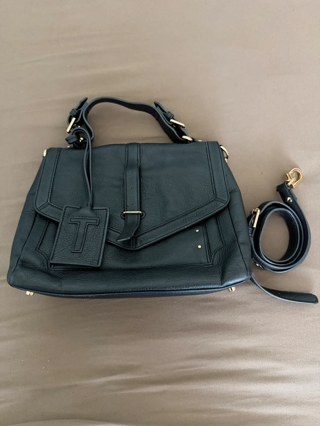 Black Leather Tote Handbag with Shoulder Strap - photo 2