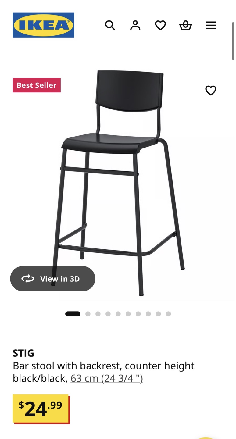 IKEA STIG Bar Stool with Backrest - Black