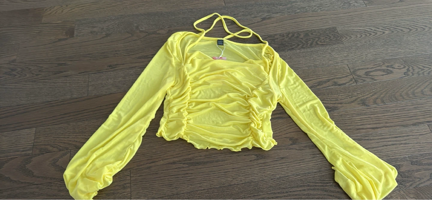SHEIN Yellow Ruched Long Sleeve Top