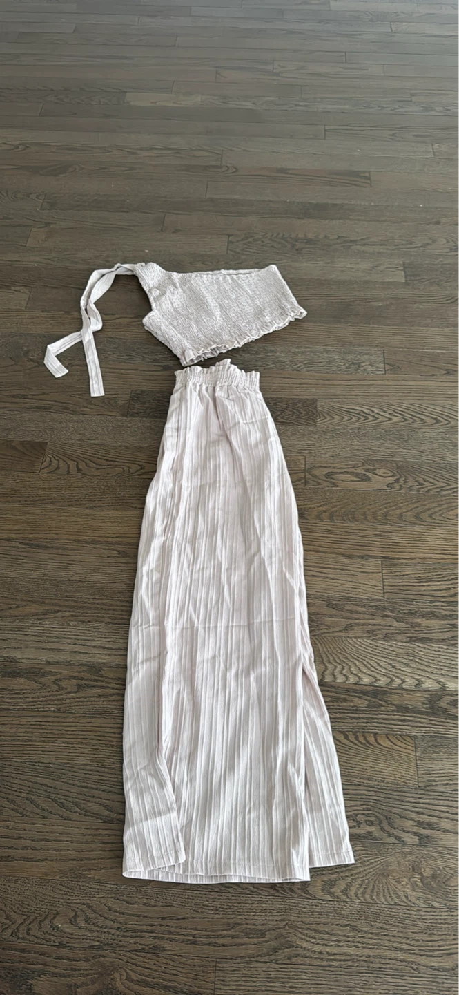 Women's White Smocked Crop Top and Maxi Skirt Set