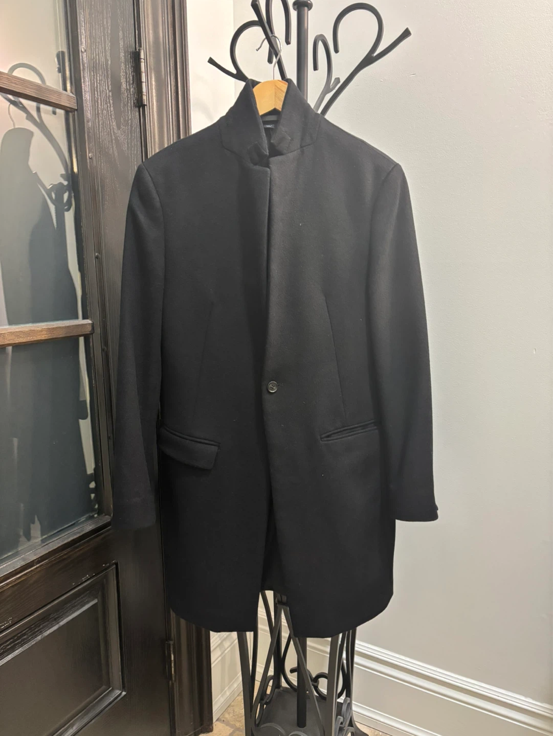 AllSaints "Thirty Eight" Black Wool Blend Coat