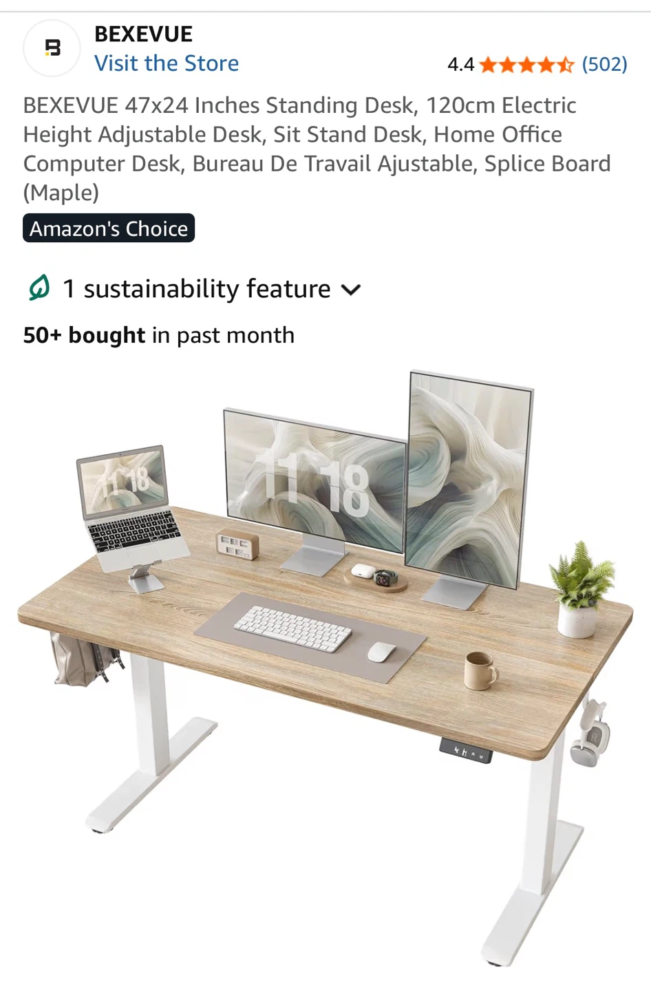 BEXEVUE 47x24 Inch Electric Standing Desk - Maple - photo 4