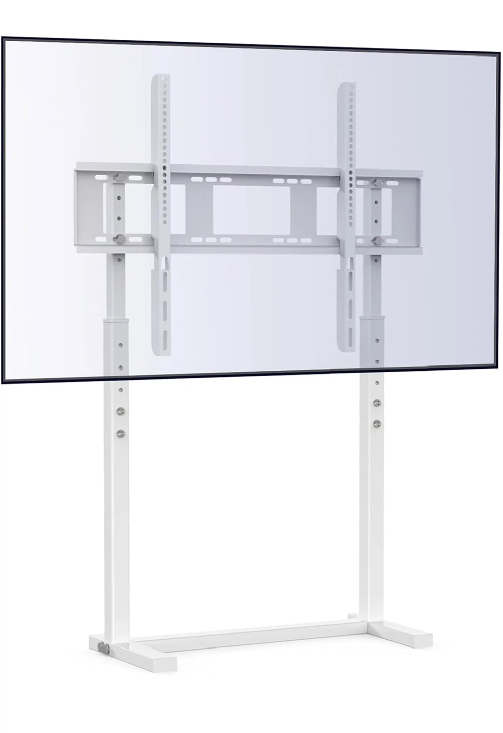 White Adjustable TV Stand on Wheels - photo 4