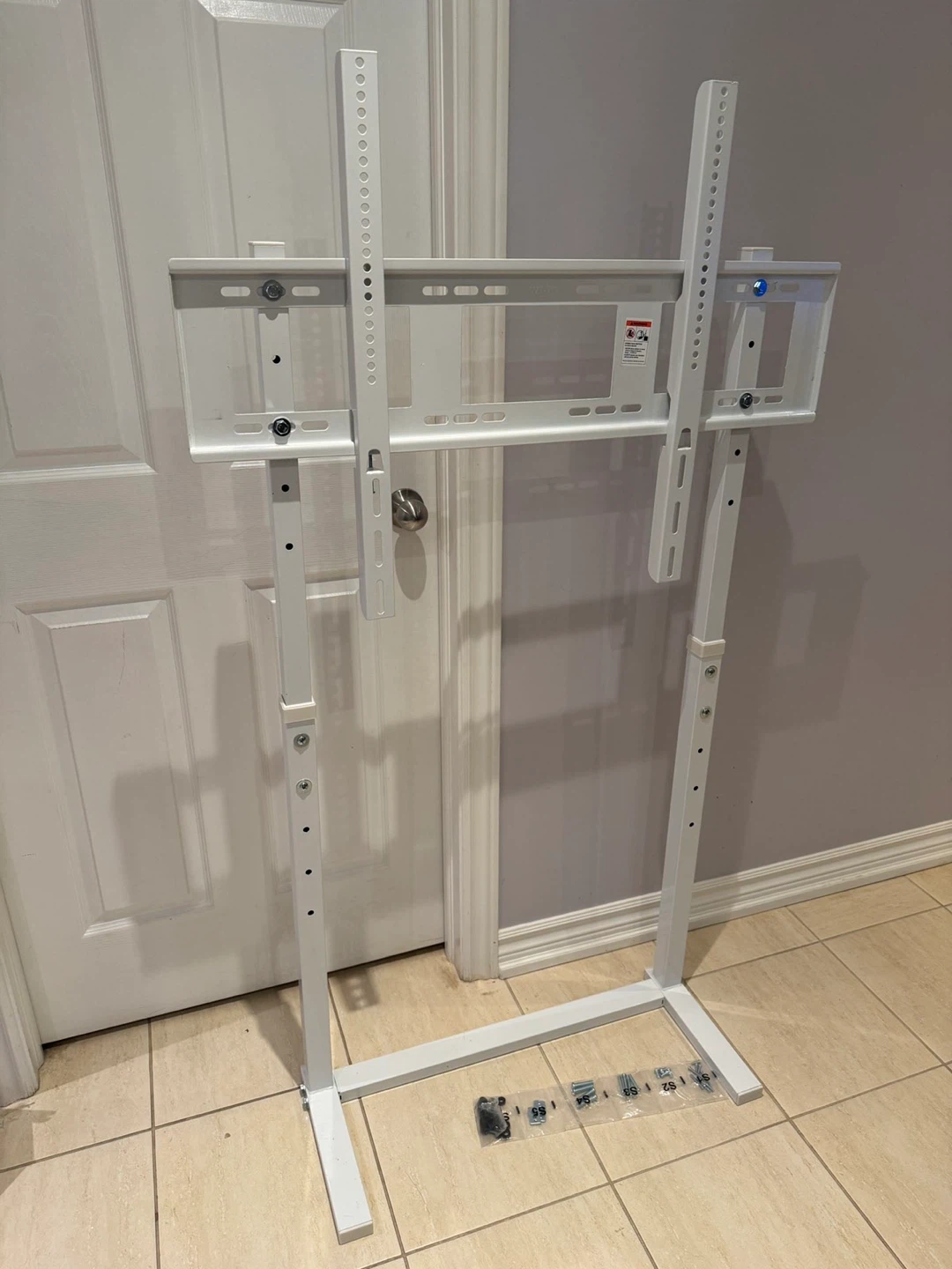 White Adjustable TV Stand on Wheels