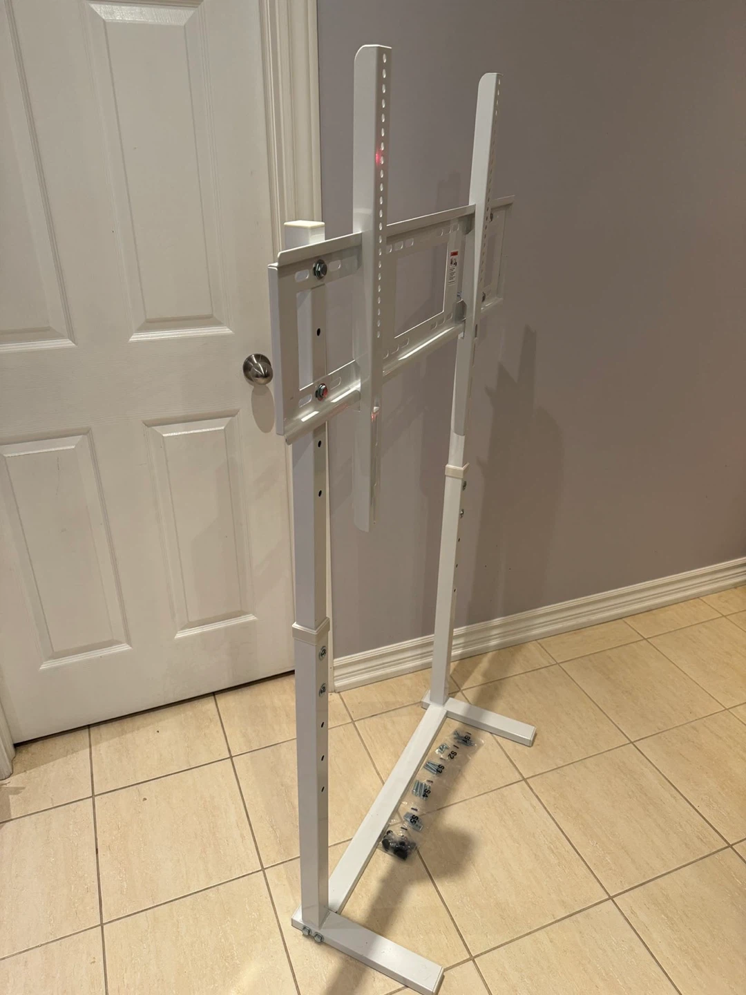 White Adjustable TV Stand on Wheels - photo 2