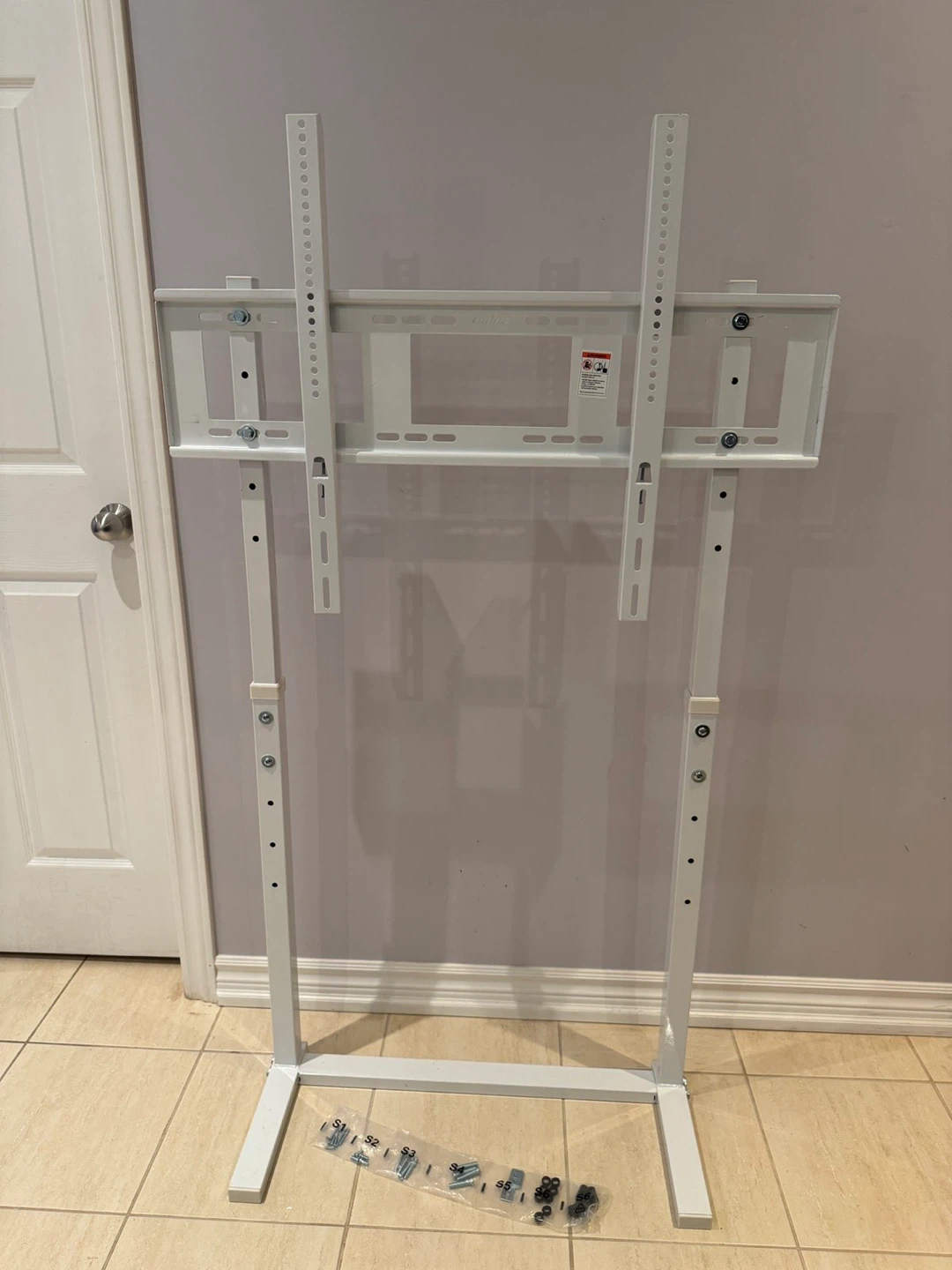 White Adjustable TV Stand on Wheels - photo 3