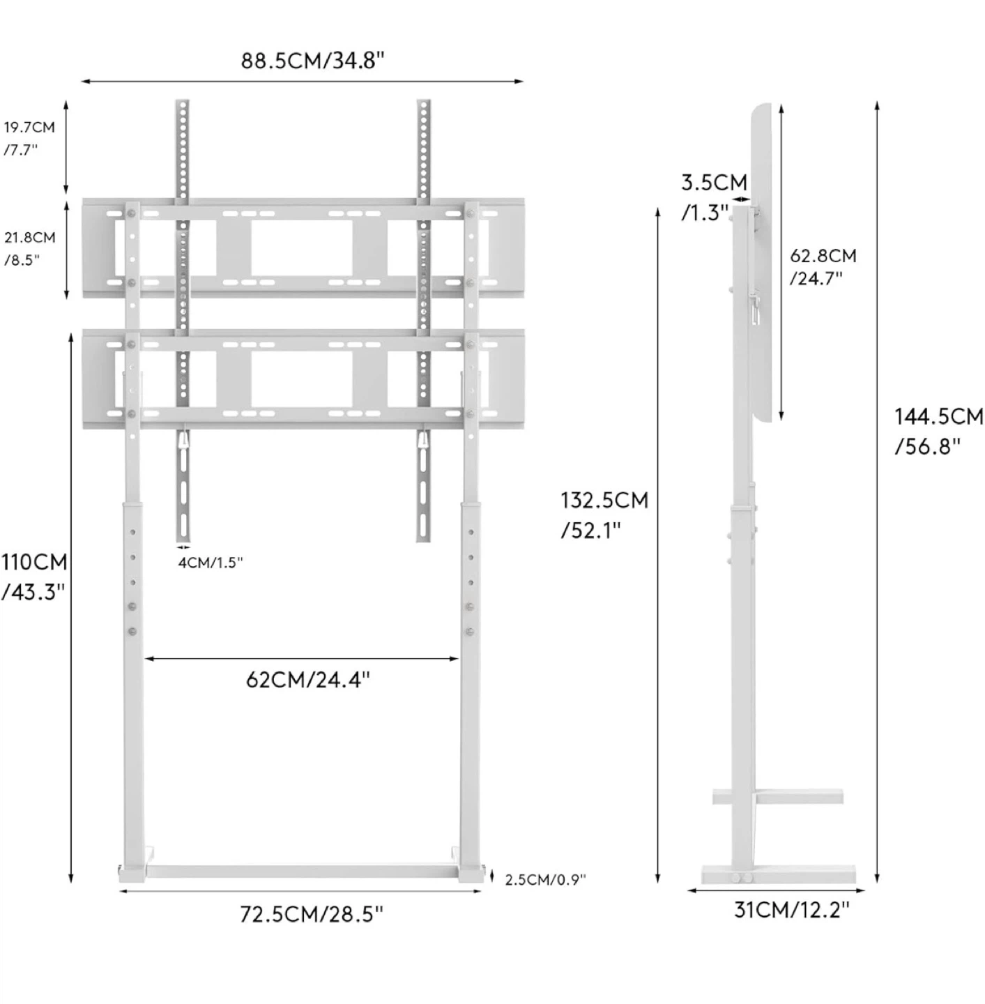 White Adjustable TV Stand on Wheels - photo 5