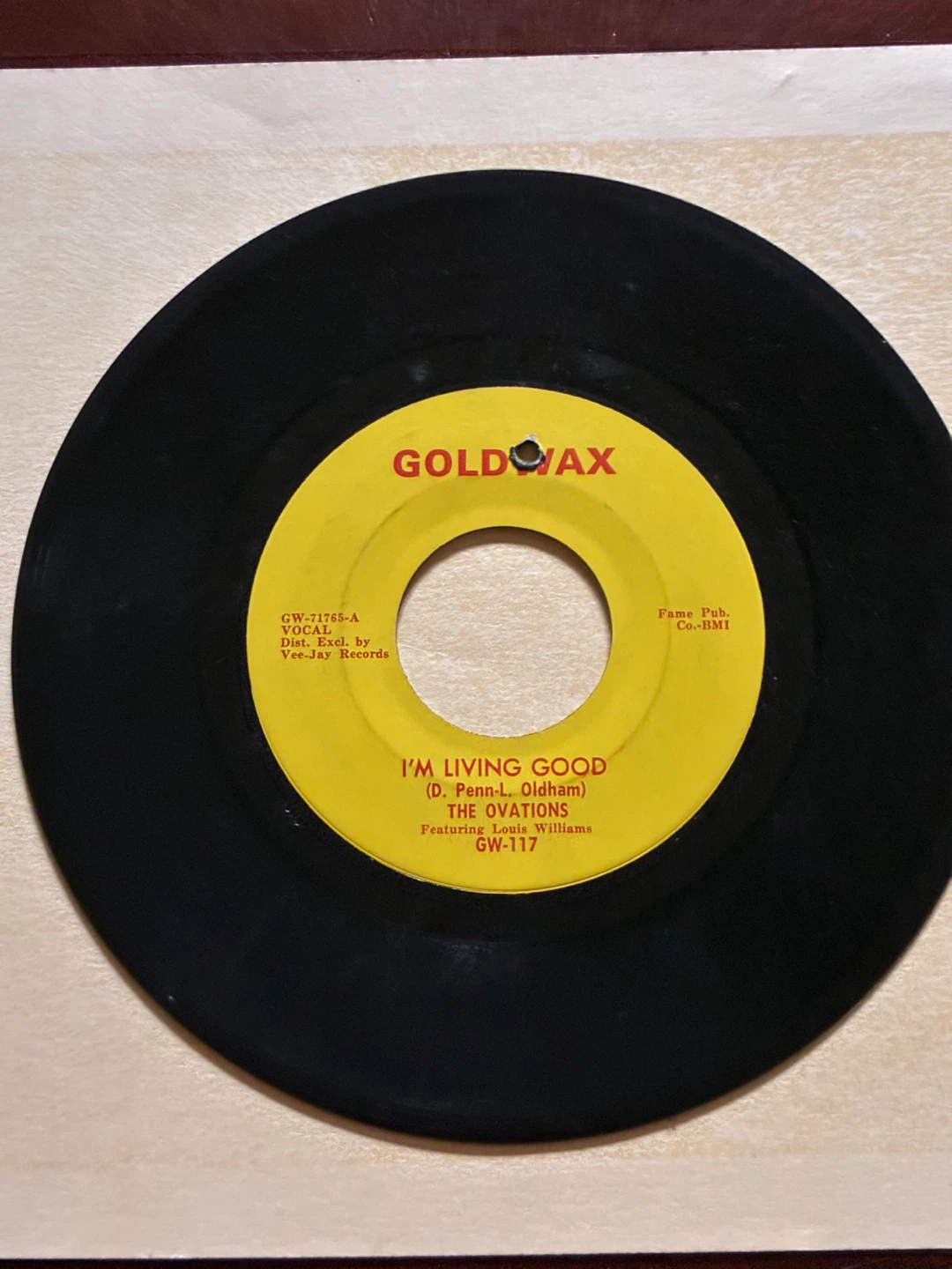 The Ovations – I'm Living Good Vinyl 7" 45 RPM Single 1965 - photo 3
