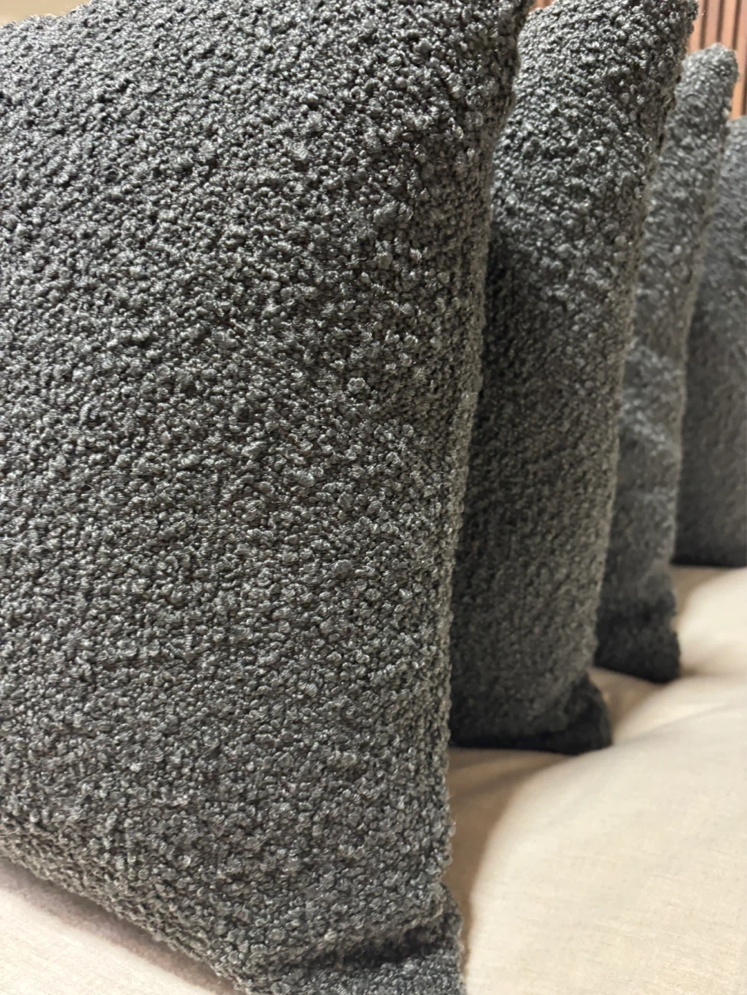 NEW NEVER USED Set of 4 Dark Grey Boucle Throw Pillows