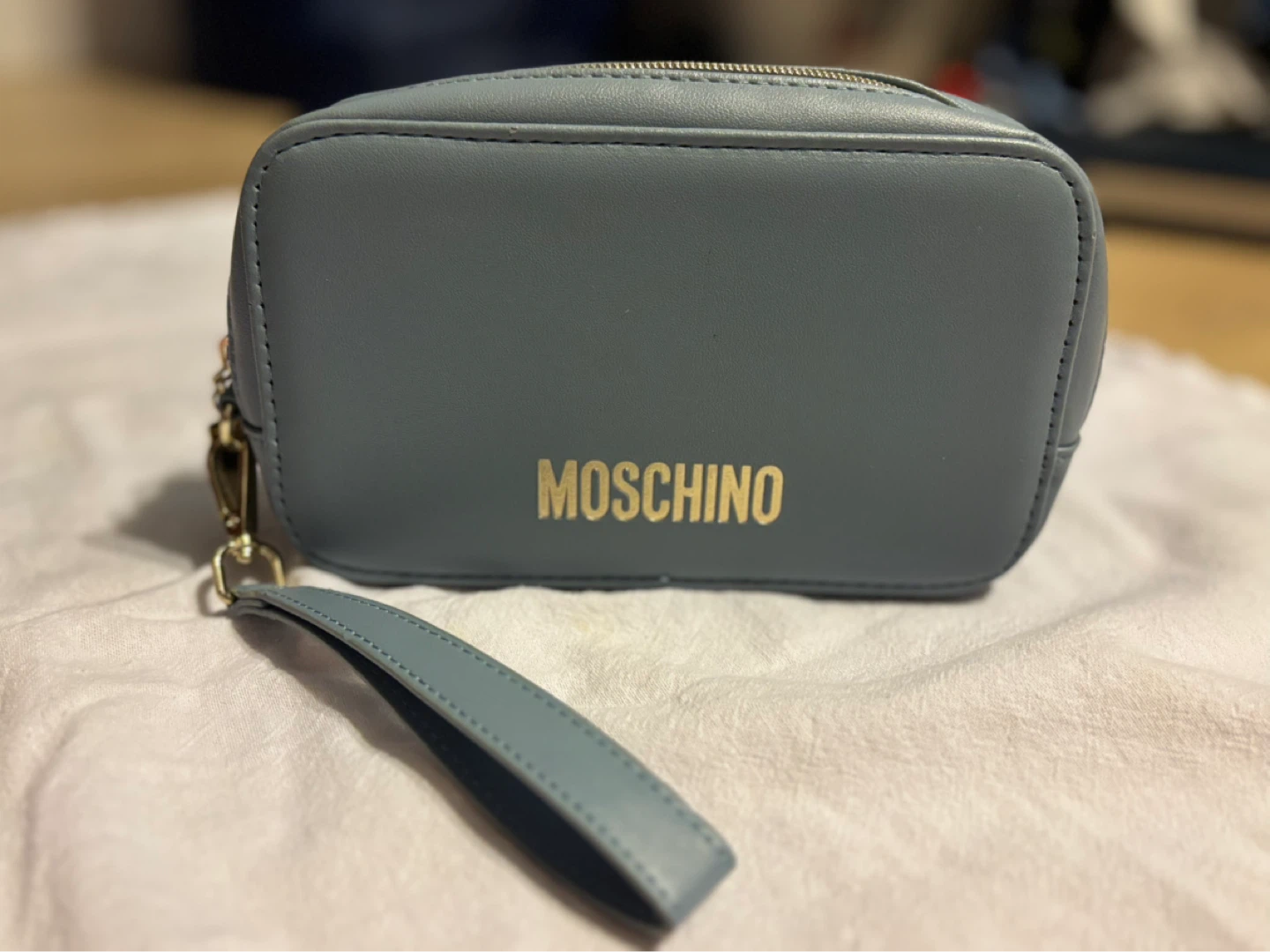 Moschino Small Blue Wristlet Pouch