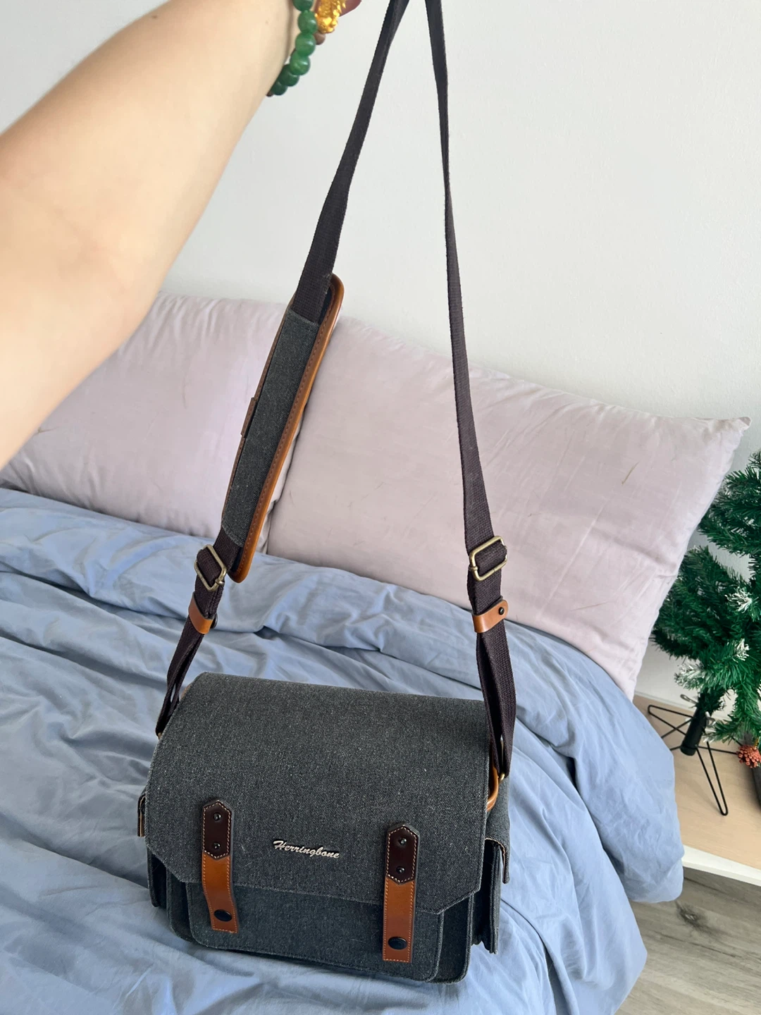Herringbone Grey Canvas Camera Bag (South Korea) - photo 2