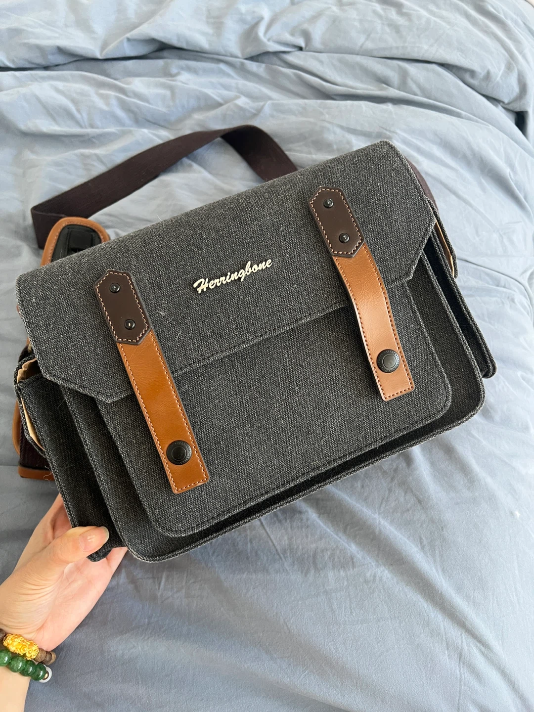 Herringbone Grey Canvas Camera Bag (South Korea)