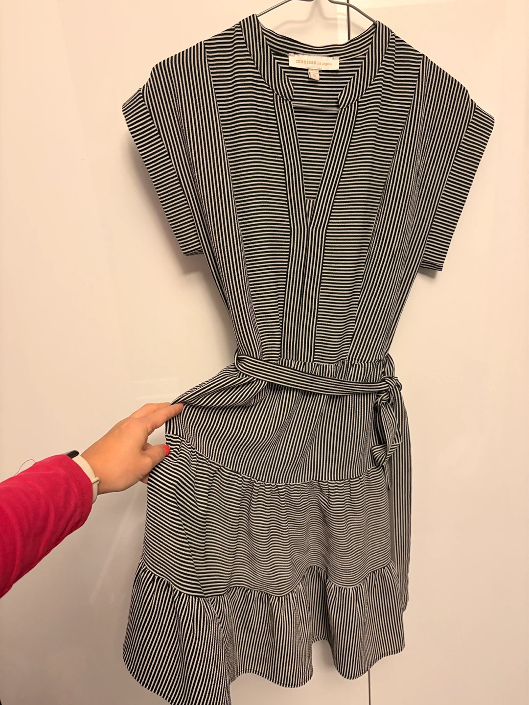 Monteau Black & White Striped Tiered Midi Dress Size M