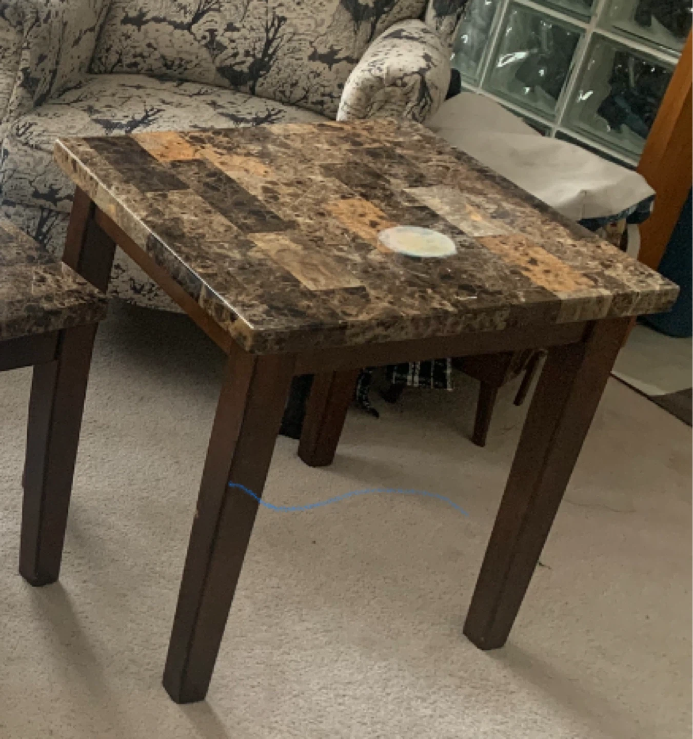 Marble top coffee table with dark wood base - photo 2