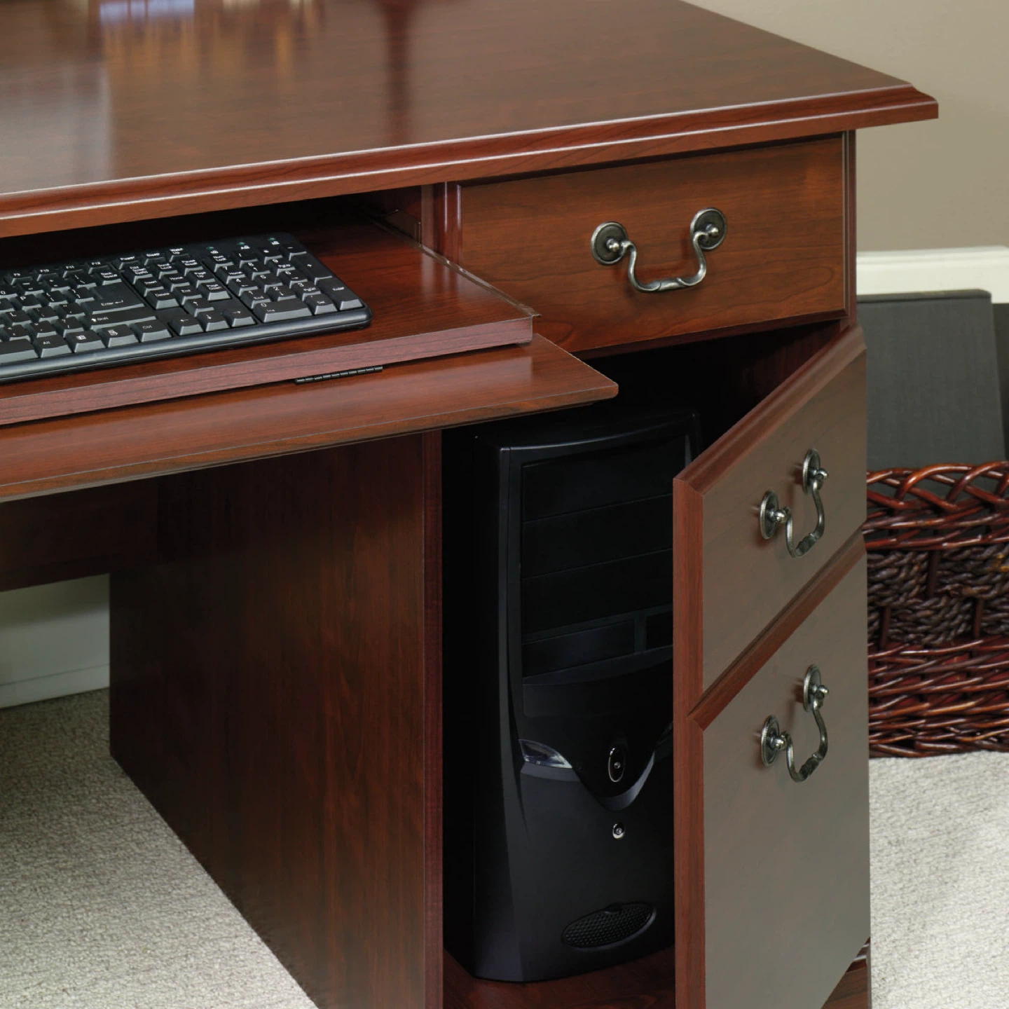 Cherry Finish Executive Desk with Keyboard Tray - photo 3