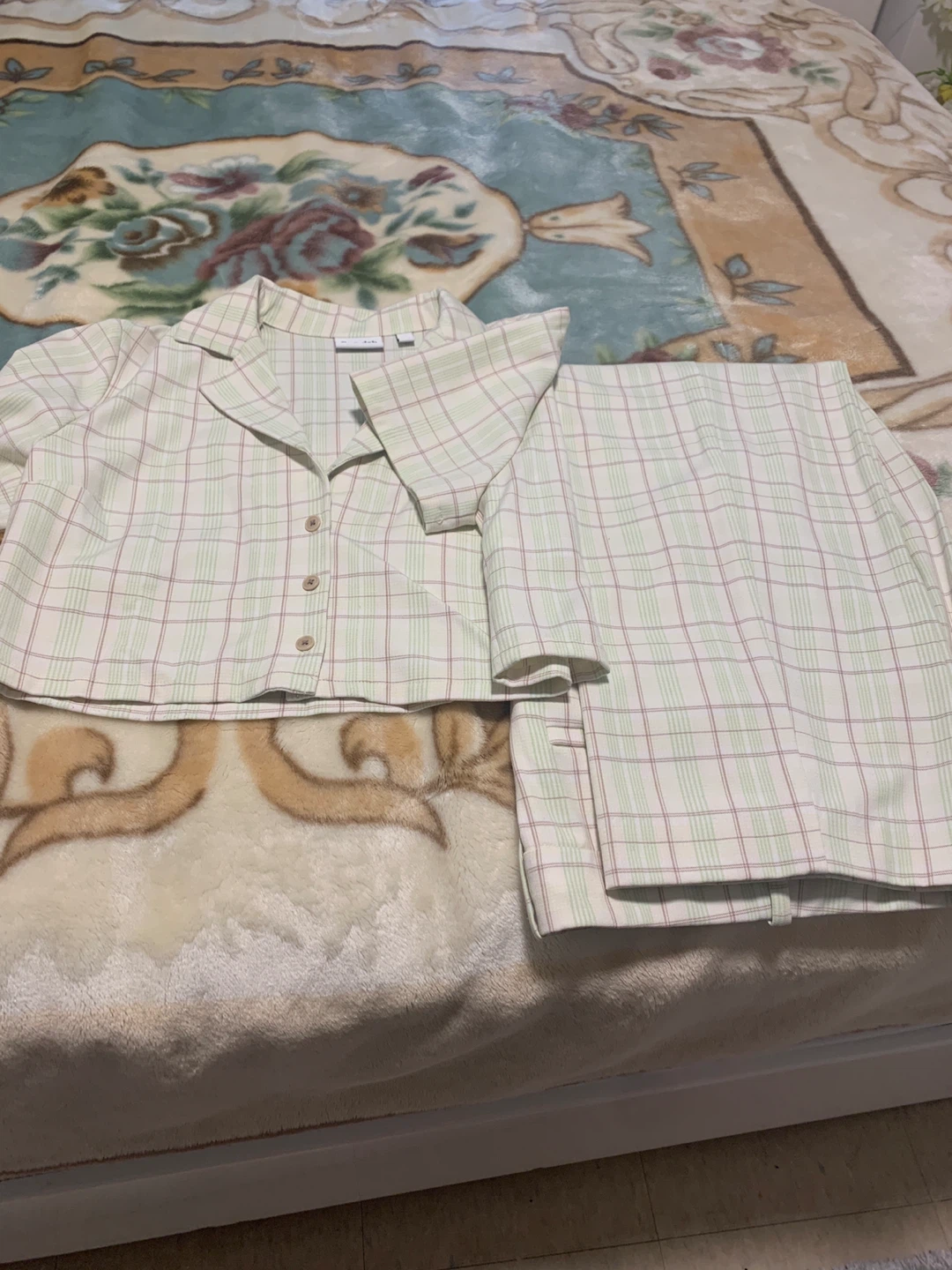 Light Green Plaid Pajama Set