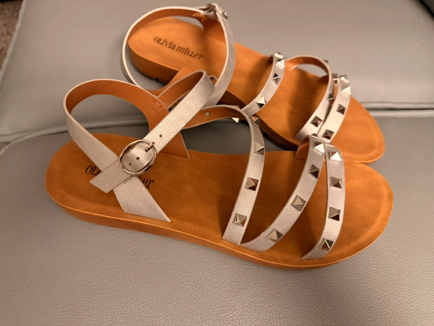 Olivia Miller Silver Studded Gladiator Sandals Size 10