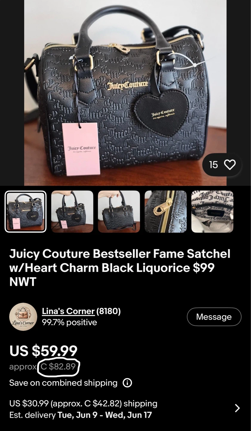 Juicy Couture Black Satchel Bag with Heart Charm - photo 4