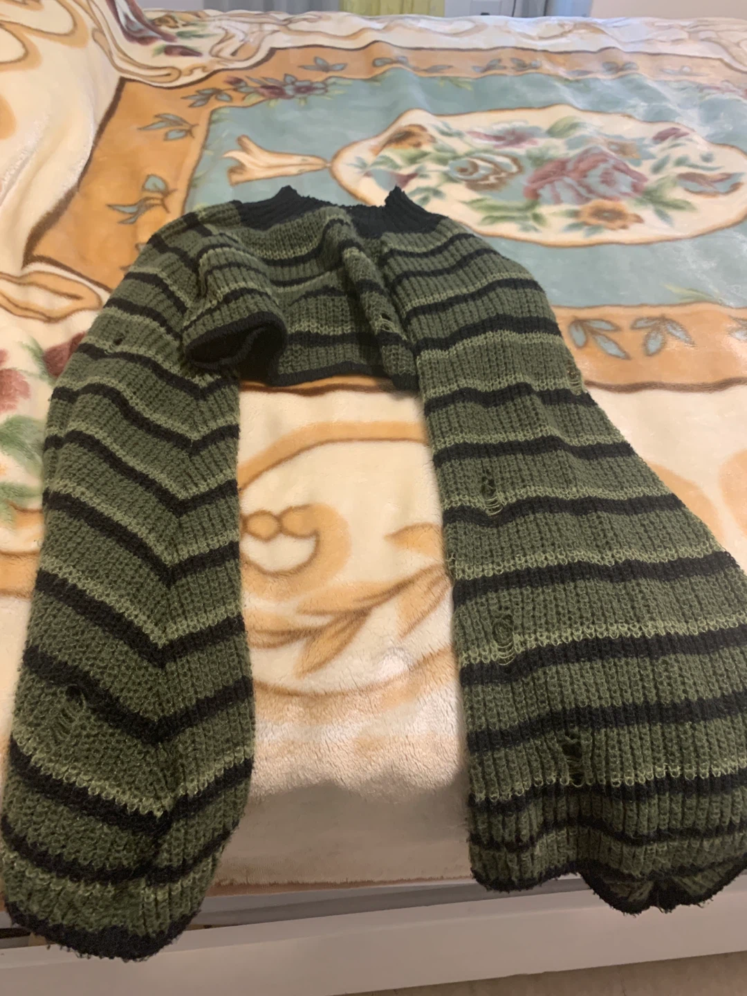 Green and Black Striped Cropped Sweater